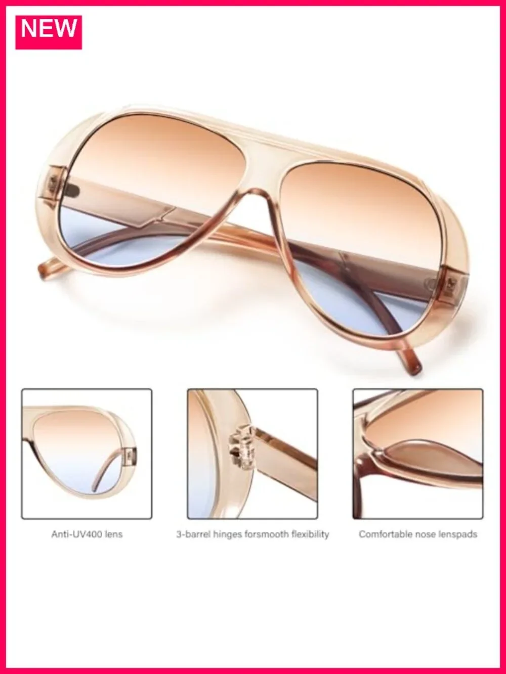 3 Pack Oversized Aviator Sunglasses Women UV Protection Lightweight Tangle Free